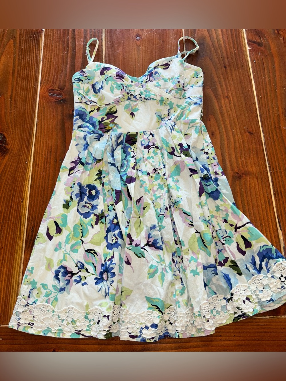 B Darlin White Floral Sundress with Blue & Green Accents